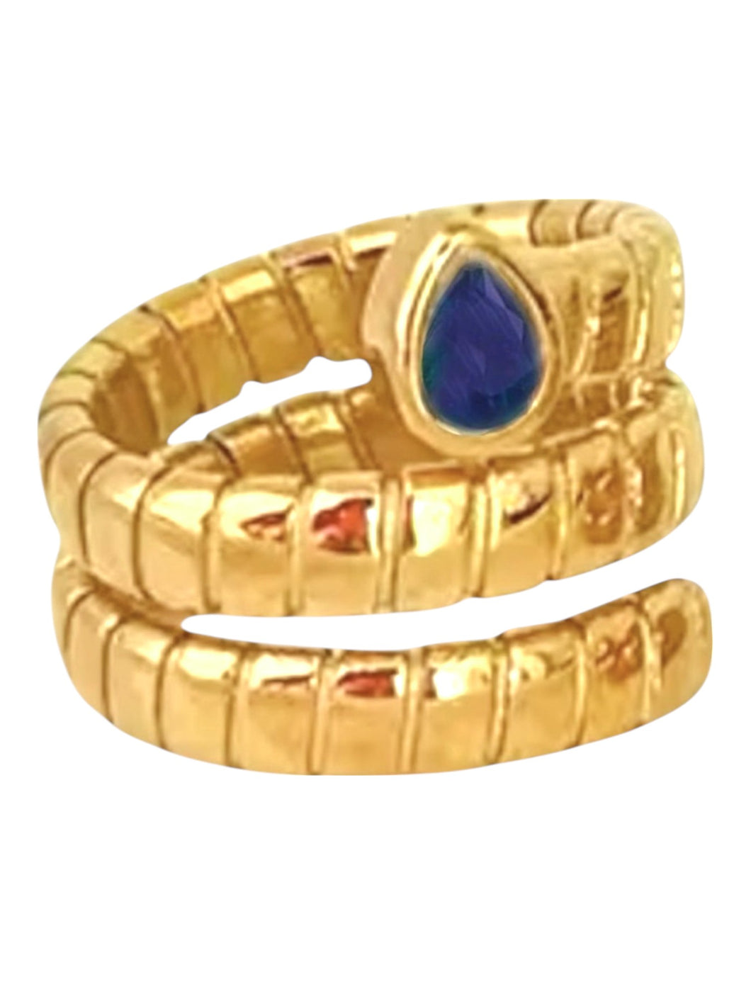 Alice Sapphire Pear Spiral Gold Ring | Stainless Steel Gold Plated