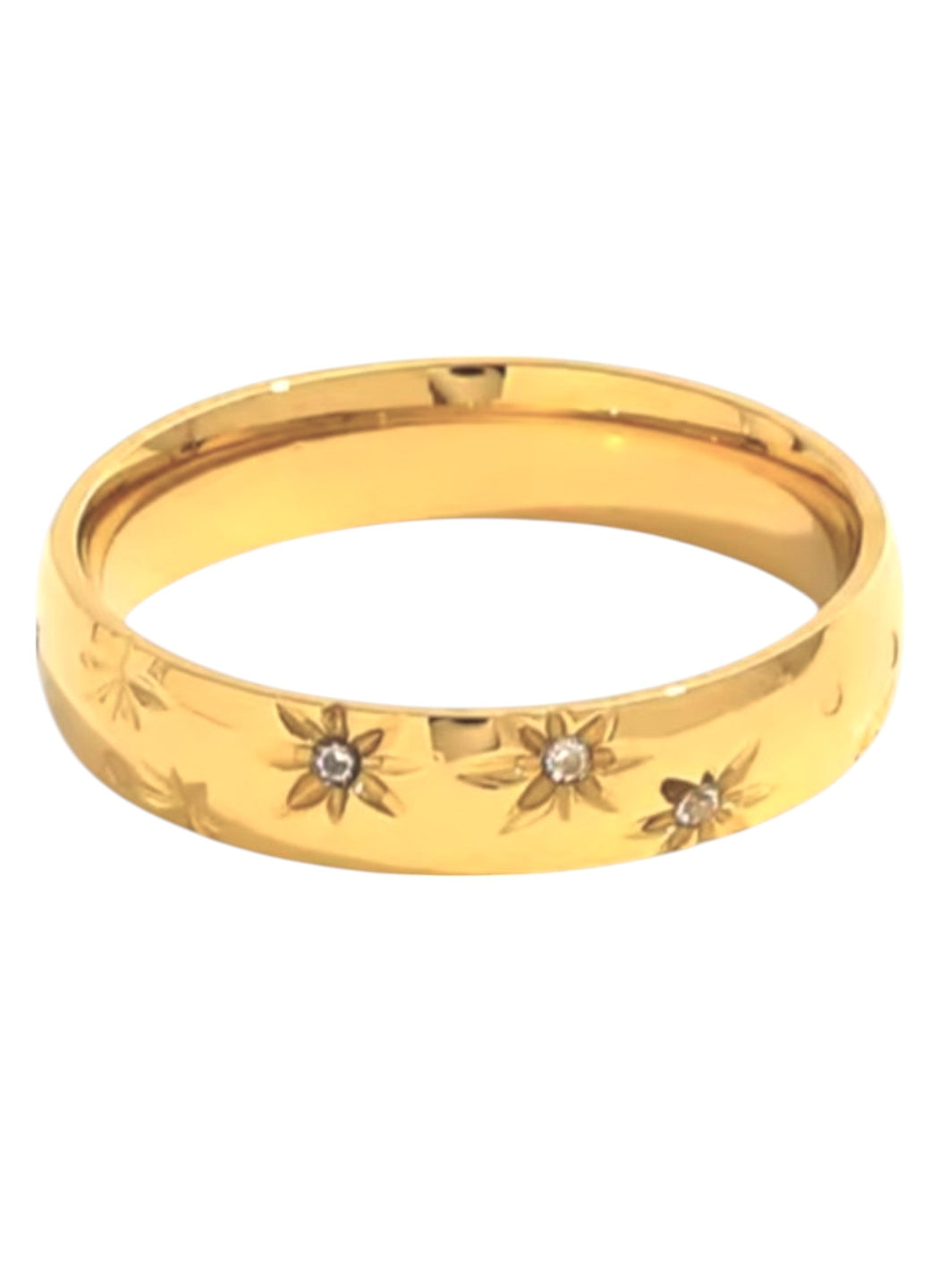Nyx North Star Crystal Band Gold Ring | Stainless Steel Gold Plated