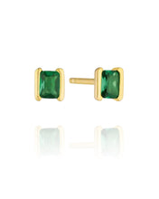 Load image into Gallery viewer, Bezel Emerald Studs | Gold Plated 925 Sterling Silver
