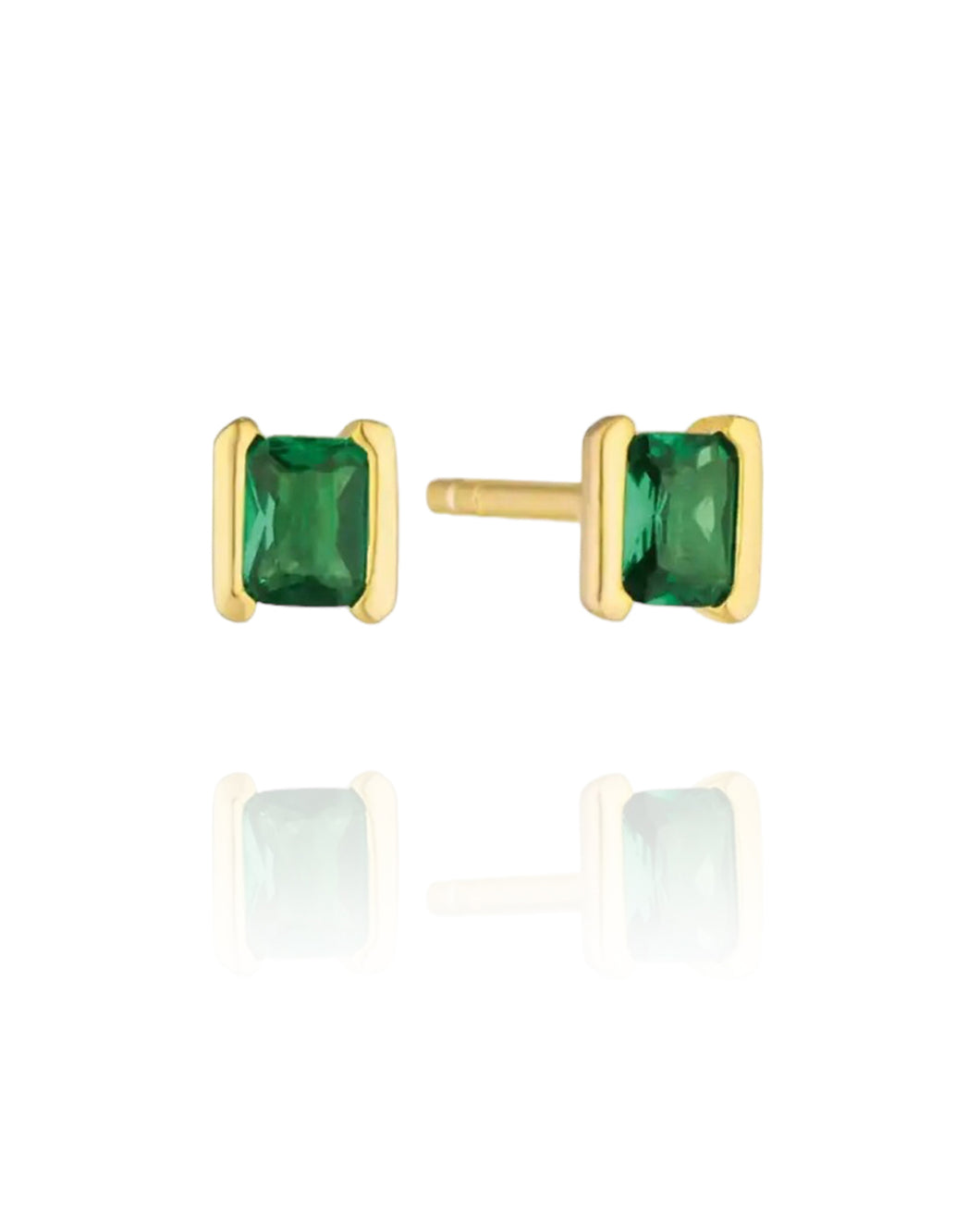 Bezel Emerald Studs | Gold Plated 925 Sterling Silver