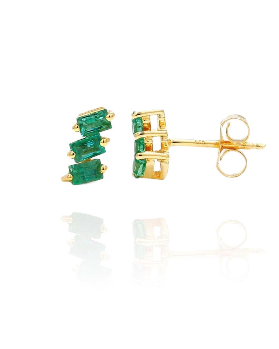 Triple Emerald Studs | Gold Plated 925 Sterling Silver