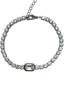 Emilie Diamond Baguette Tennis Bracelet | Stainless Steel