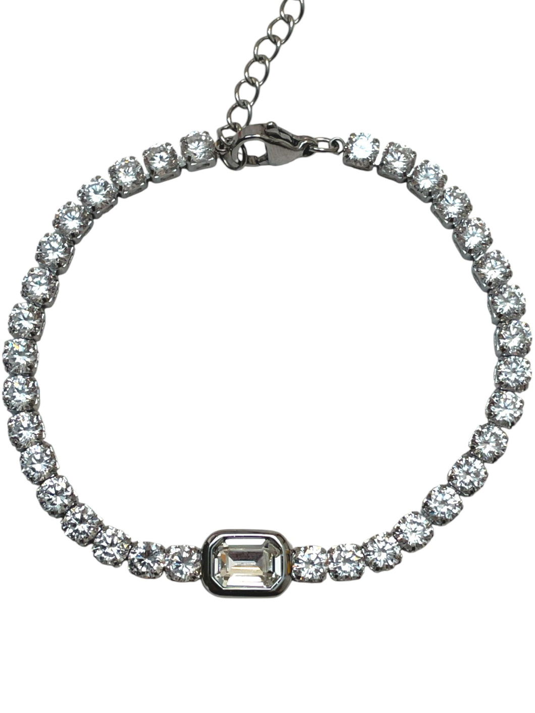 Emilie Diamond Baguette Tennis Bracelet | Stainless Steel