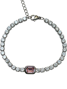 Emilie Pink Baguette Tennis Bracelet | Stainless Steel
