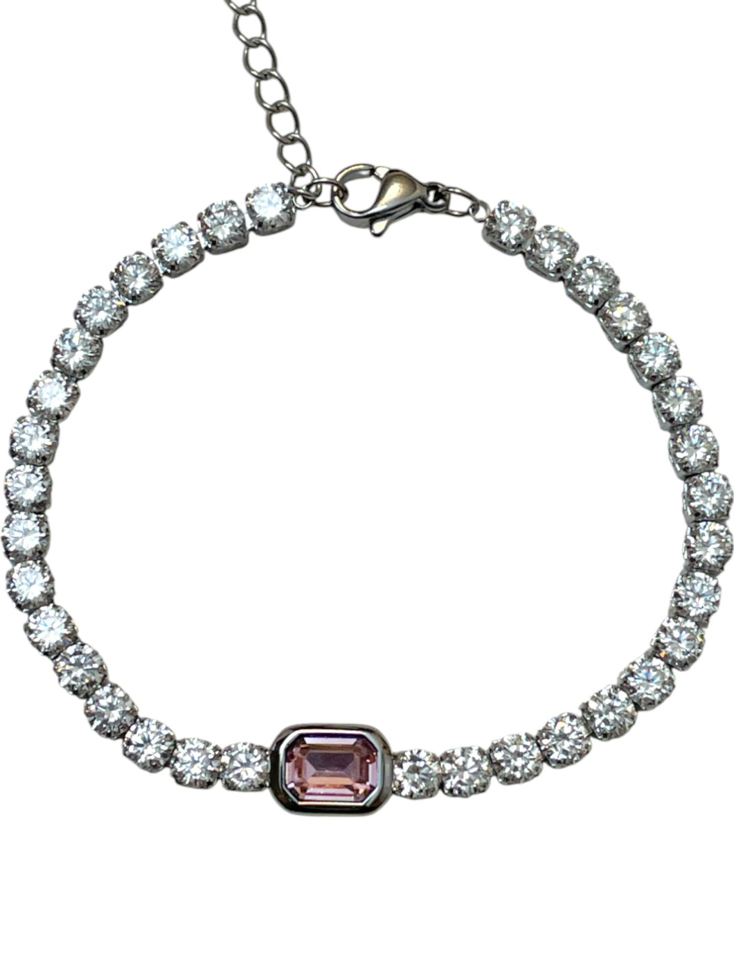 Emilie Pink Baguette Tennis Bracelet | Stainless Steel
