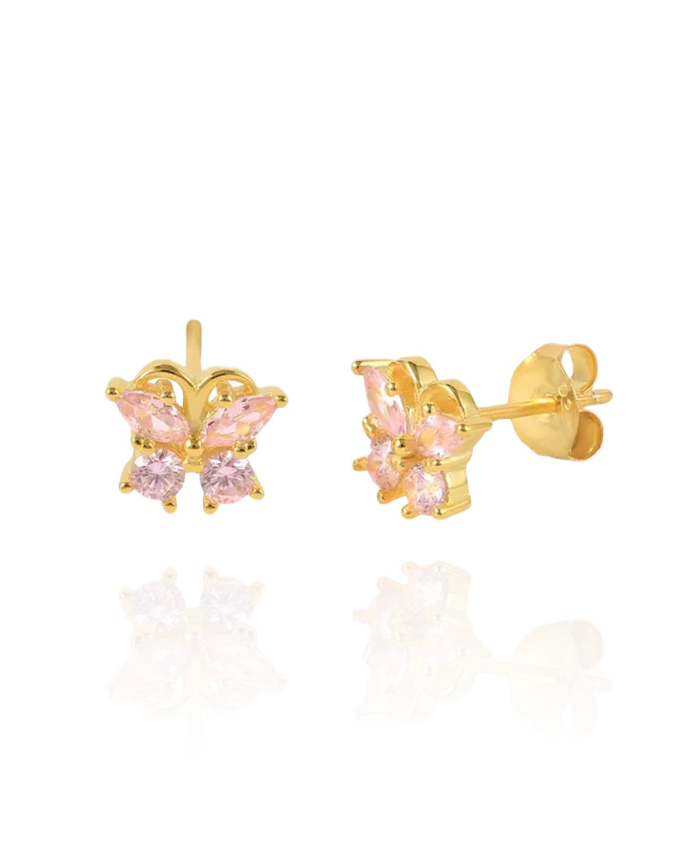 Pink Butterfly Studs | Gold Plated 925 Sterling Silver