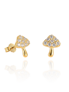 Mushroom Studs White | Gold Plated 925 Sterling Silver
