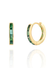Load image into Gallery viewer, Delilah Baguette Huggies Emerald | Gold Plated 925 Sterling Silver

