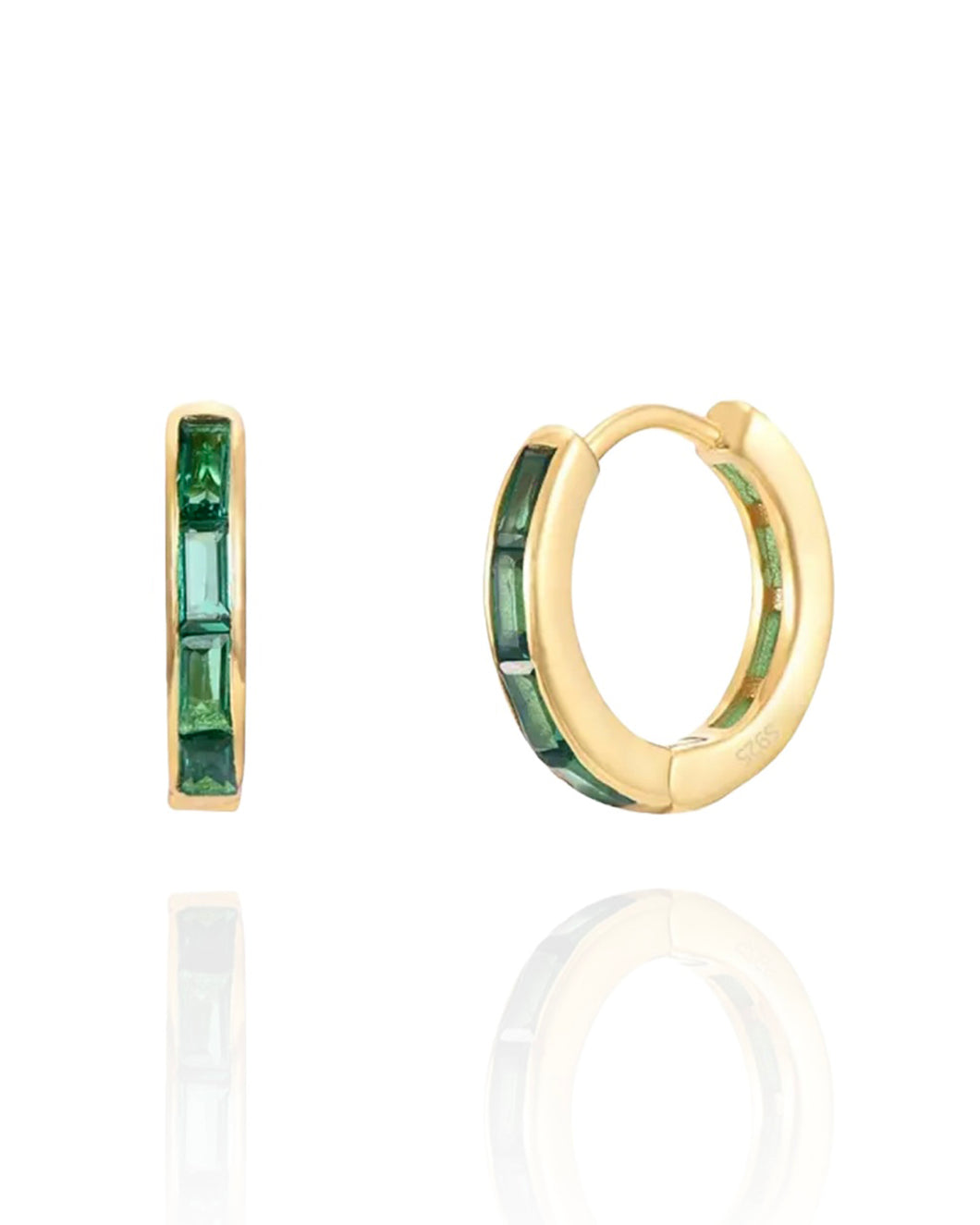 Delilah Baguette Huggies Emerald | Gold Plated 925 Sterling Silver