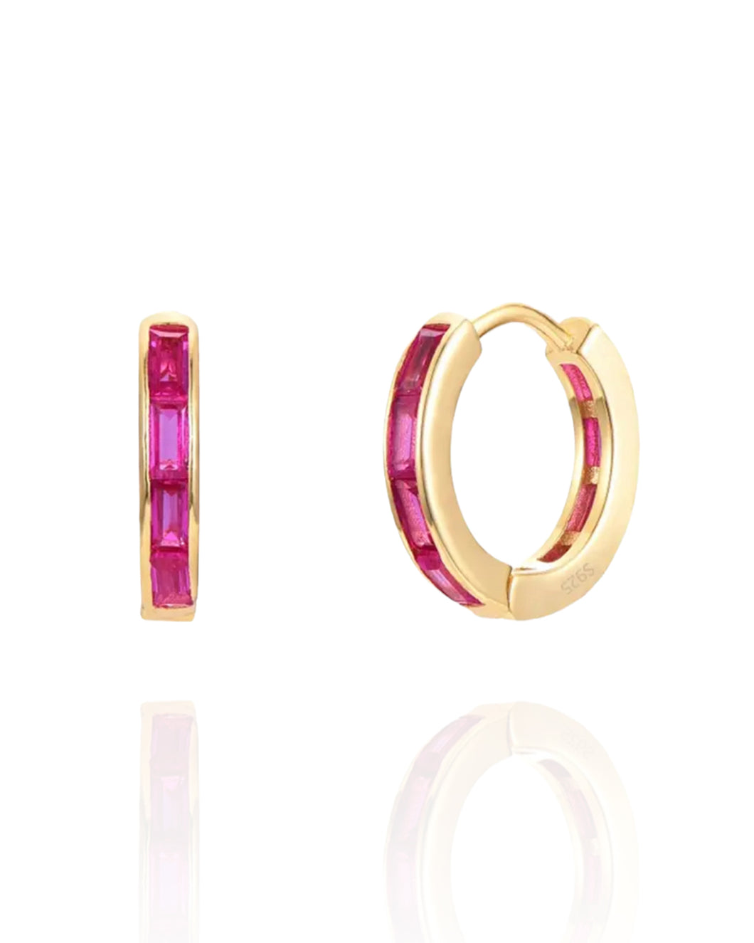 Delilah Huggies Ruby | Gold Plated 925 Sterling Silver