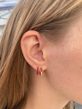 Load image into Gallery viewer, Delilah Huggies Ruby | Gold Plated 925 Sterling Silver

