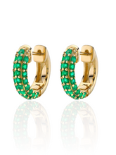 Load image into Gallery viewer, Portia Huggies Emerald | Gold Plated 925 Sterling Silver
