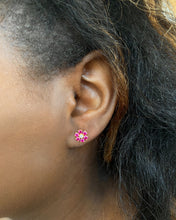 Load image into Gallery viewer, Isola Flower Studs Fuchsia | Gold Plated 925 Sterling Silver
