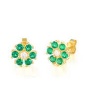 Load image into Gallery viewer, Isola Flower Studs Emerald | Gold Plated 925 Sterling Silver
