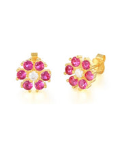 Load image into Gallery viewer, Isola Flower Studs Fuchsia | Gold Plated 925 Sterling Silver
