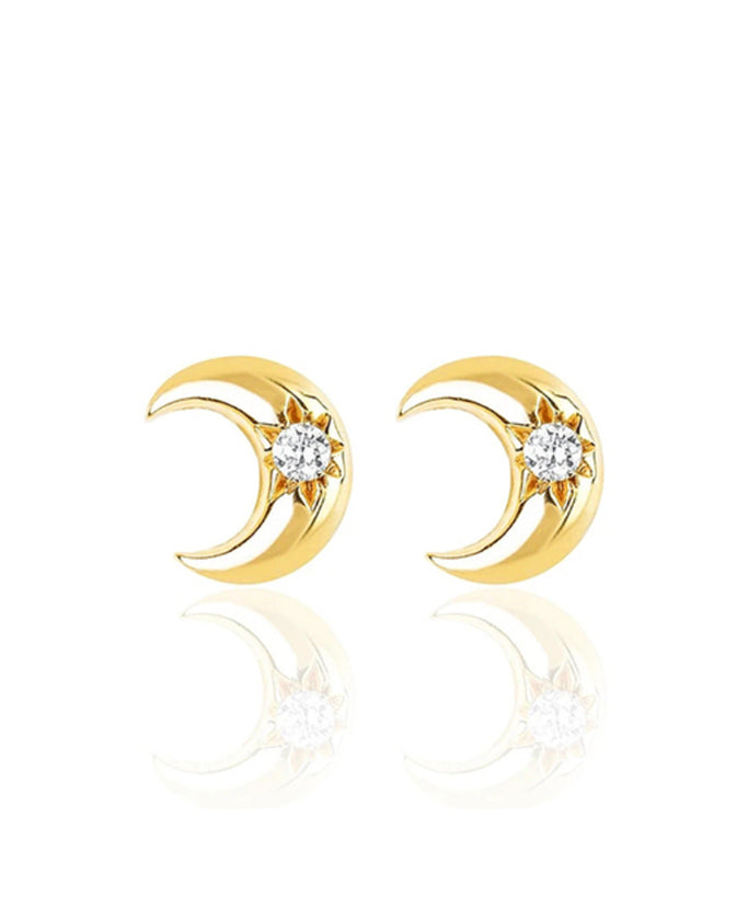 Tiny Moon Studs Gold | Gold Plated 925 Sterling Silver